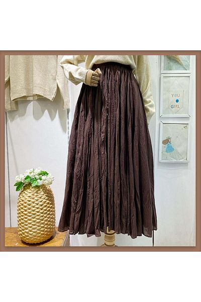 Faya Boutique Λινό φούστα με καφέ crush voile
