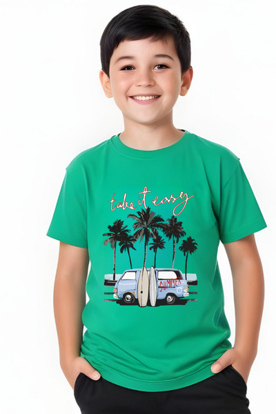 panios kids Tricou cu mânecă scurtă cu gât rotund pentru băieți cu imprimeu S...