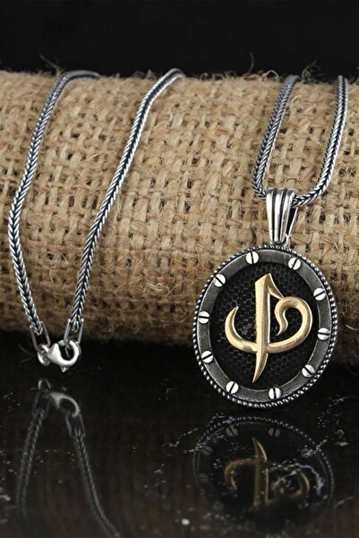 OSMANLI GÜMÜŞ Elif Vav Oval Model Gümüş Erkek Kolye