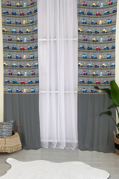 Lolla Tractor Patterned Background Curtain 1487