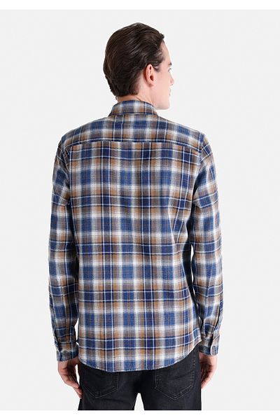 Colin's Cămașă Slim Fit Gât în carouri Cămașă albastră cu mânecă lungă pentru bărbați Cl 1064808