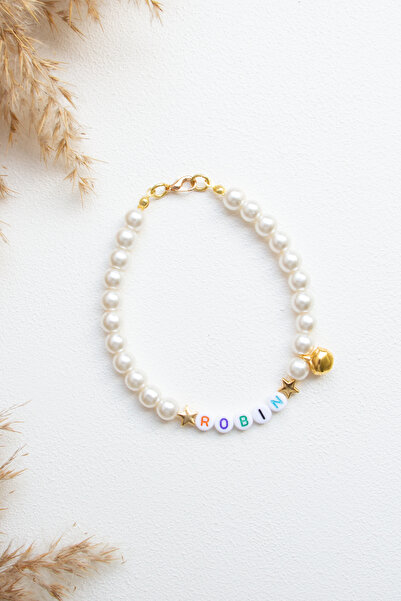 Petella Isimli Kedi Boyun Tasması Cam Incili Kedi Kolyesi