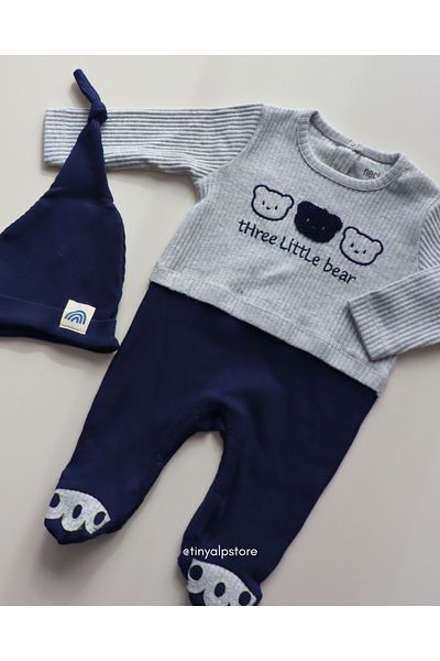 Necix's Basic Comfortable Fabric Soft Texture and Design Patterned Jumpsuit with Hat and Booties