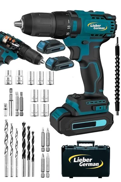 Lieber German X-drive Darbeli 12 V 2ah Çift Akülü 27 Parça Setli Metal Şanzum...