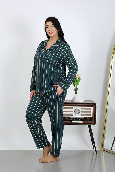 Akbeniz Set pijama cu buzunare din bumbac, cu nasturi, pentru femei 202504