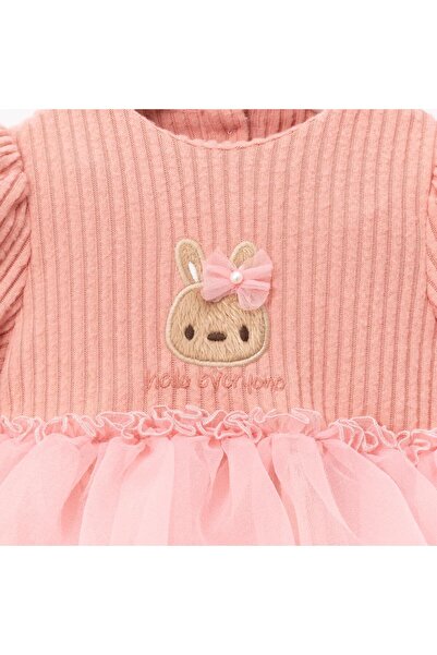 miabambim Pink Baby Girl's Dress with Pearl Detail and Hair Accessories