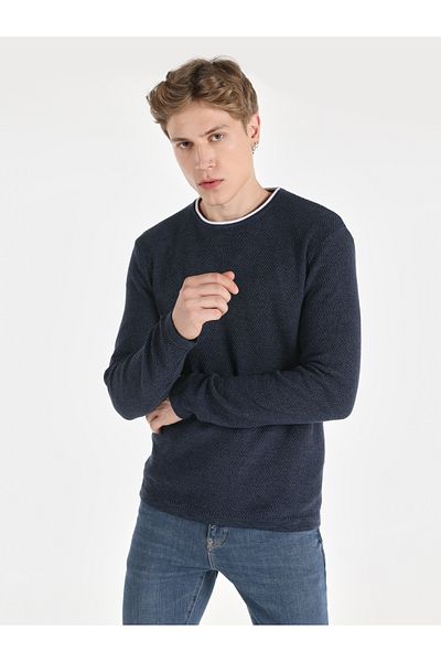 Colin's Pulover albastru pentru bărbați, slim, cu gât rotund, uni, Cl 1065743
