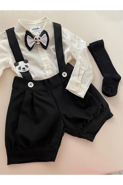 tubibebe Set of 4 Panda Concept Shorts Salopet + Shirt + Bow Tie + Socks