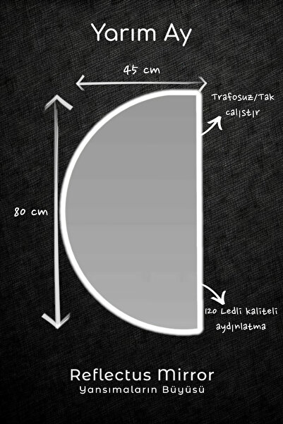 USART BANYO Reflectus | Yarım Ay Beyaz Led Ayna 80*45 cm / Dekoratif Banyo Le...