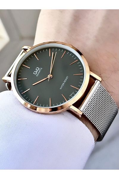 Q&Q Men's Wicker Strap Wristwatch