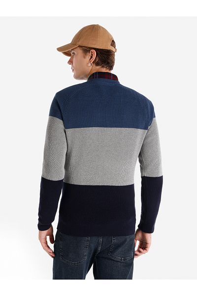 Colin's Pulover pentru bărbați, albastru marin, cu gât rotund, jacquard, Cl 1066283