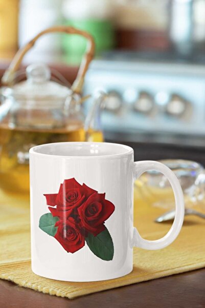 Piktorya كوب أبيض مطبوع عليه وردة حمراء هدية عصرية