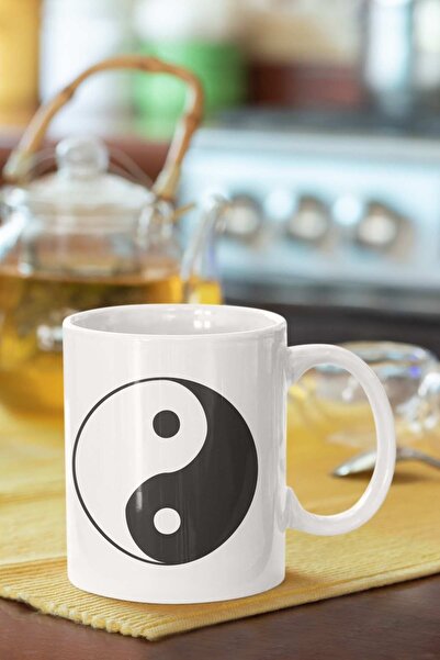 Piktorya هدية الاتجاه كوب القدح الأبيض المطبوع يين يانغ