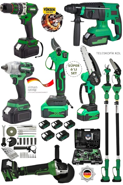 OG GERMANY STEEL 6'Set 5 Akülü-Teleskopik-Budama Makası-Yağlamalı Testere-Hil...