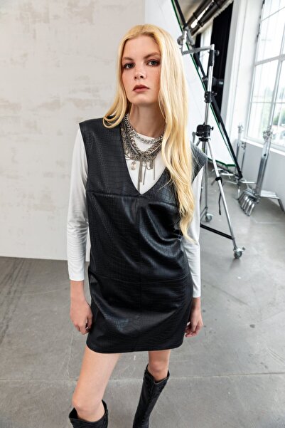 KASHA 25KE029 DERİ JİLE ELBİSE