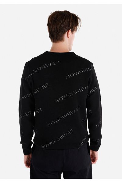 Colin's Pulover negru pentru bărbați, cu gât rotund, jacquard, cu croiala normală, Cl 1066270