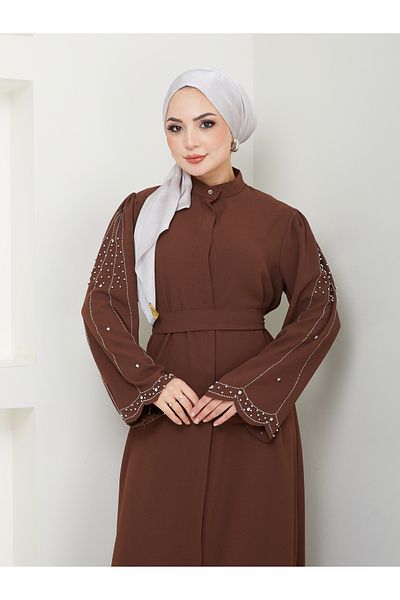MY QILAM Number 10 Fashion Hijab Clothing Women's Sleeves Rhinestone Ferace Dress Brown 10Nmr4003