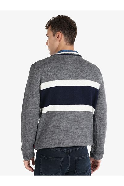 Colin's Gray Men's Sweater - Regular Fit, Printed and Hooded