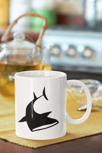 Piktorya كوب أبيض مطبوع عليه شكل الحوت هدية عصرية