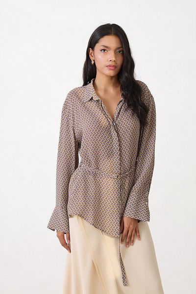 Setre Purple Tie Detailed Long Sleeve Patterned Shirt