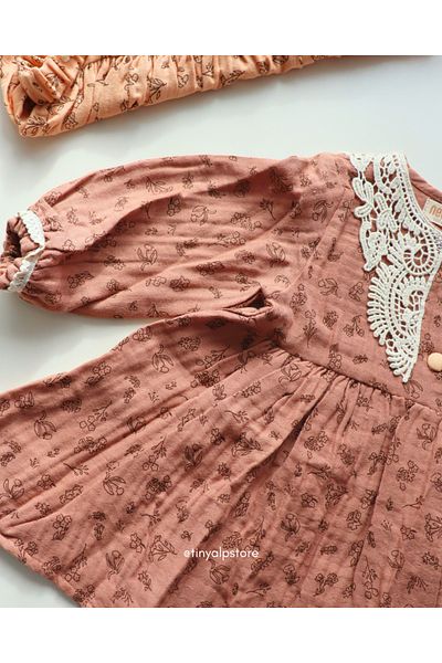 Necix's Embroidered Muslin Fabric Design Flower Patterned Baby Girl Dress with Buckle Gift