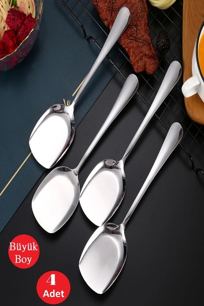 Berdina Home 4'lü Lüx Servis Kaşığı Seti Büyük Boy Paslanmaz Çelik Kaşık Salata Pasta Yemek Servis Mutfak Kaşığı