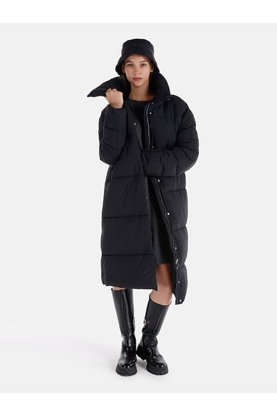 Colin's Regular Fit Stand Collar Zippered Lined Women's Black Coat