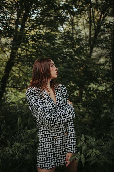 Saade Jachetă neagră neagră cu model Houndstooth Business Blazer Woven