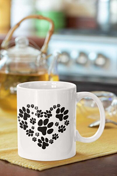 Piktorya كوب أبيض مطبوع عليه آثار مخالب على شكل قلب هدية عصرية