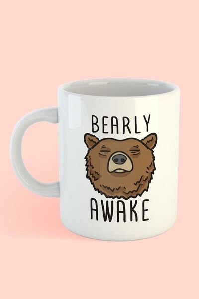 Generic Brand كوب أبيض مطبوع من Bearly Awake هدية عصرية