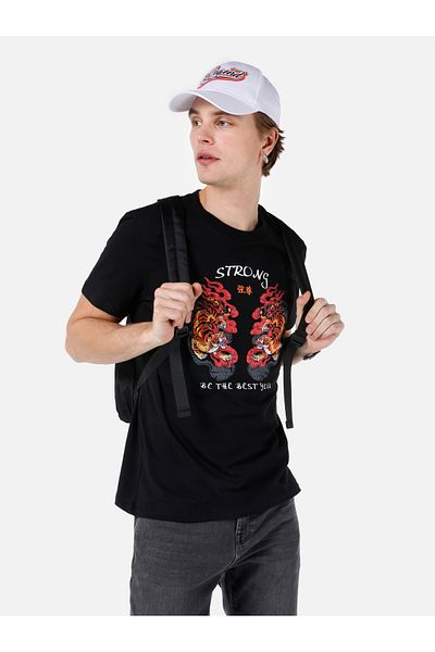 Colin's Regular Fit Crew Neck Printed Black Men's Short Sleeve T-Shirt Cl 1068204