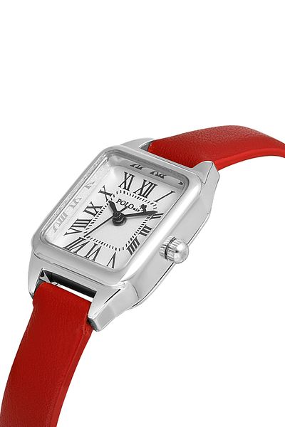 Polo Air Classic Roman Numeral Leather Band Women's Wristwatch Red Silver Color Pl-1517B10X