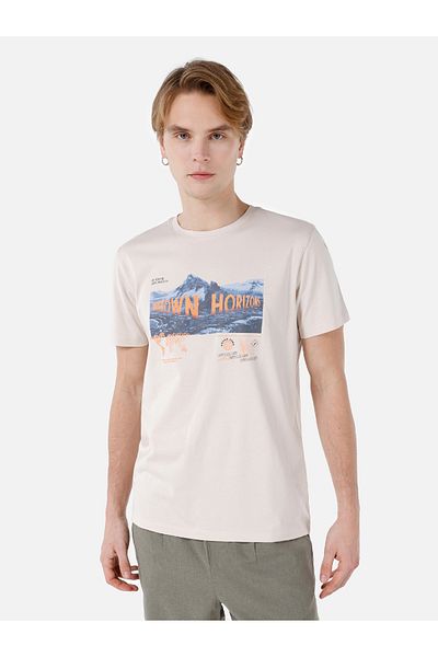Colin's Μπεζ Ανδρικό T-Shirt - Μανίκια