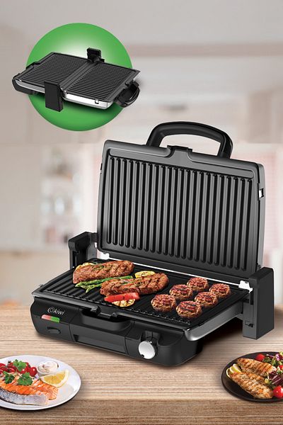 Kiwi Ksm-2453 Stainless Steel Body 180 Degree Openable Removable Plate Grill and Toaster