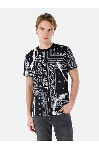 Colin's Regular Fit Crew Neck Printed Black Men's Short Sleeve T-Shirt Cl 1068207