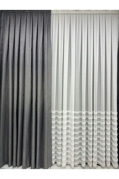 Taç Dizar Light Glitter Anthracite Background Curtain 1/3 Close Pleat