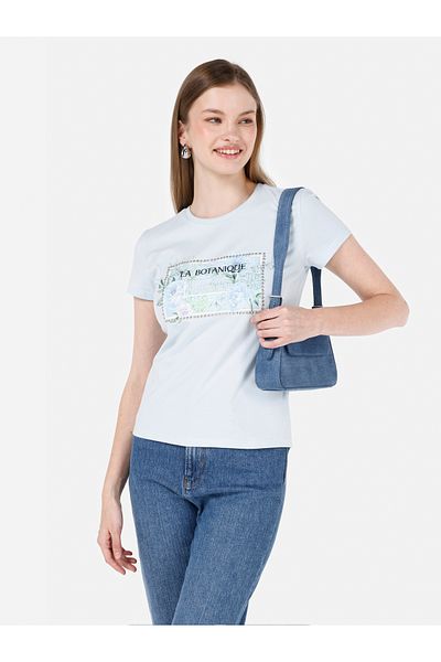 Colin's Tricou cu mânecă scurtă pentru femei, albastru, cu decolteu, slim fit