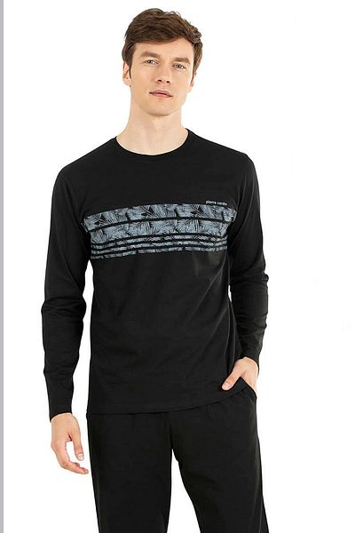 Pierre Cardin 6034 Мъжки черен комплект пижама с дълъг ръкав