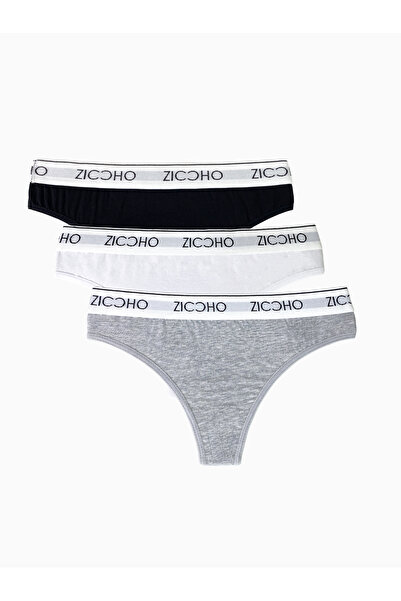 ZICCHO Kadın Pamuklu Ve Likralı Basic String/tanga Külot 3'lü Paket