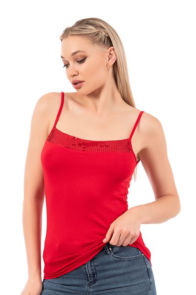 ÖZKAN underwear Özkan 2102 Women's Viscose Fabric Flexible Comfortable Strappy Collar with Sequin Detail Athlete
