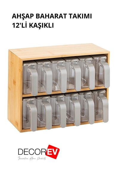 decorev 12-Piece Spice Rack Set with Bamboo Stand - Practical Storage Container with Spoon 25 Pieces
