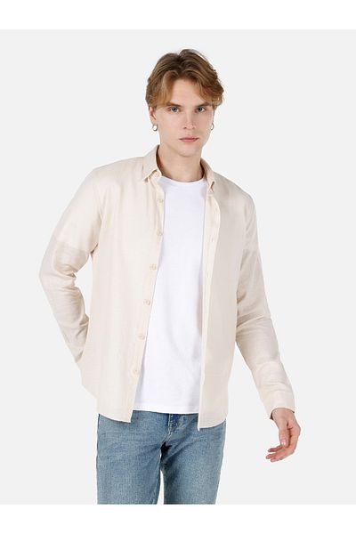 Colin's Cămașă Slim Fit Gât simplu Cămașă cu mânecă lungă pentru bărbați, bej