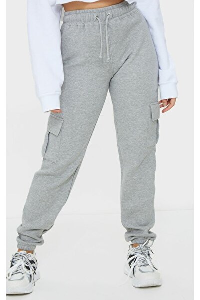 THE WHITE Γυναικεία φόρμα cargo με λαστιχένια μπατζάκια και τσέπες, σε γκρι χ...