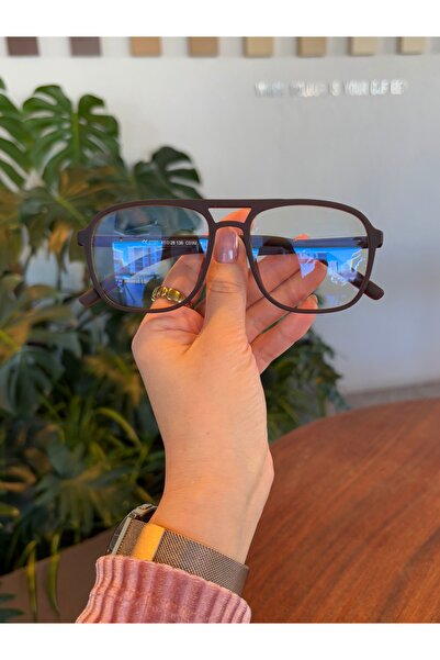 funeyes Buena Brown Matte Double Bridge Blue Light Protection Glasses