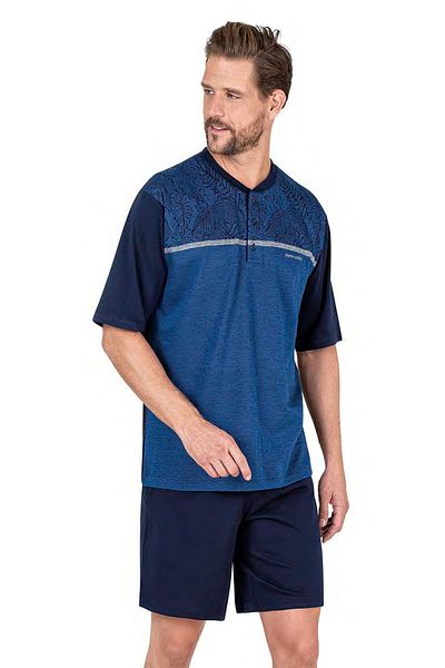 Pierre Cardin 6053 Men's Sax Short Sleeve 3-Piece Jacquard Pajama Set