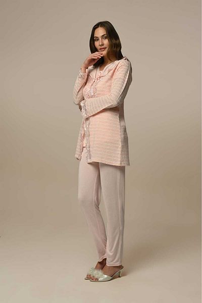 BLACKMORE Women's Powder Knitwear Design Lace Maternity Maternity 3-Piece Pajamas Set