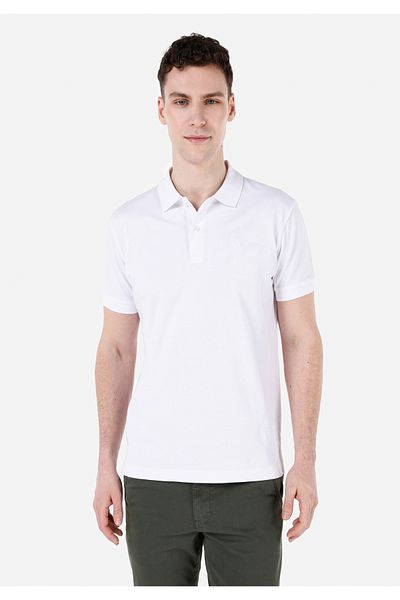 Colin's Tricou alb cu mânecă scurtă pentru bărbați, cu gât polo, cu croială normală