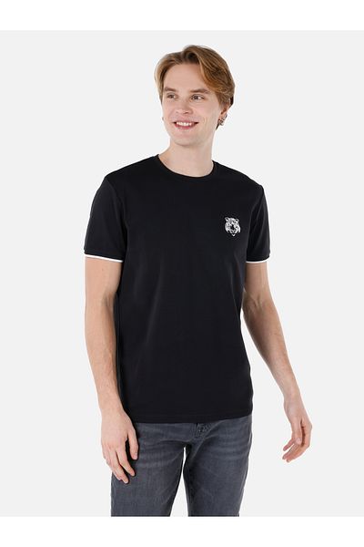 Colin's Black Crew Neck Printed Men's Short Sleeve T-Shirt - Cl 1066547