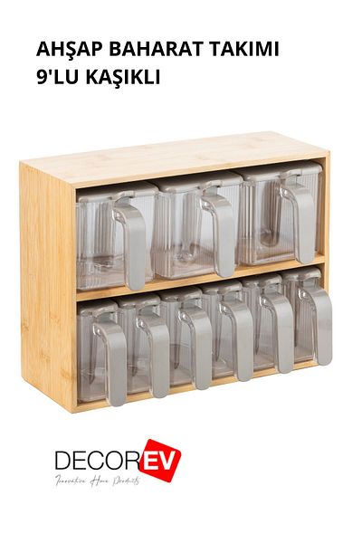 decorev 9-Piece Spice Rack Set with Bamboo Stand 19 Pieces Practical Storage Container with Spoon