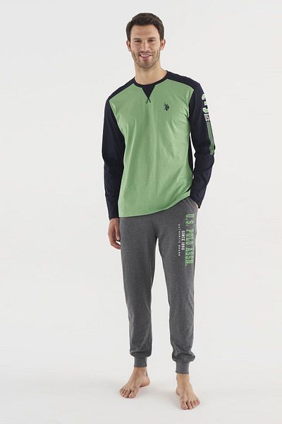 U.S. Polo Assn. 18627 Zelená sada pánského pyžama s kulatým výstřihem